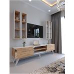 Myniture Home & Living Festival Tv Ünitesi S3001-6-1 Beyaz Atlantik Silver Color Tv Sehpası Ve Duvar Rafı