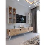Myniture Home & Living Festival Tv Ünitesi S3002-6-1 Beyaz Atlantik Silver Color Tv Sehpası Ve Duvar Rafı