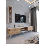 Myniture Home & Living Festival Tv Ünitesi S3006-6-1 Beyaz Atlantik Silver Color Tv Sehpası Ve Duvar Rafı