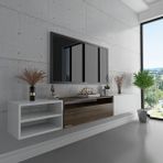 Myniture S6111-5 Beyaz Ceviz Beyaz Duvara Monte Tv Sehpası