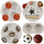 MYPRACS 4 adet top silikon kalıp, futbol, beyzbol, basketbol, rugby fondan kalıbı, pasta, çikolata, şekerleme, polimer kil, kauçuk macun dekorasyonu için