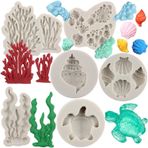 MYPRACS 6 adet deniz teması fondan kalıbı, deniz kaplumbağası, deniz kaplumbağası, midye, mercan, silikon kalıplar, pasta dekorasyonu için, kapkek, tepsi, çikolata, şekerleme, kauçuk macun, polimer