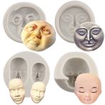 MYPRACS silikon kalıp, ay yüzlü fondan kalıbı, insan yüzlü, pasta, çikolata, şekerleme, cupcake süsü, polimer kil dekorasyonu için, 4'lü set