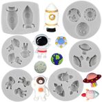 MYPRACS Uzay Temalı Kalıp Astronot Silikon Kalıplar Uzay Gemisi Gezegen Roket Uydu Fondan Kalıp Kek Dekorasyon Cupcake Topper Kurabiye Şekeri Çikolata Sakız Macunu Polimer Kil 6'lı Set