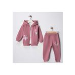 MyPrettyBaby SİMLİ KELEBEK BASKILI KAPÜŞONLU İKİ İP MEVSİMLİK KIZ BEBEK 3 LÜ TAKIM