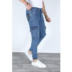 MYRAB DENİM Erkek Mavi Kargo Cep Pantolon - Paçası Lastikli Mavi 30