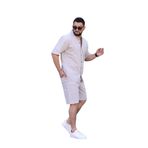 MYRAB DENİM Taş Renk Gömlek Şort Erkek Keten Takım Oversize Kalıp XL