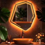 Myrella Led'li Lazer Kumlamalı Lavabo & Banyo Aynası (Dokunmatik Sensörlü) amber led'li 70 x 60