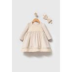 Myroka Kız Bebek Mevsimlik Elbise Bej - 001-Krem - 6 - 9 Ay