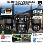MyScope My-01 12MP 4 Lens Wifi Güvenlik Kamerası | 4 Ekran Izleme, Ptz Hareketli Kamera, Renkli Gece Görüşü, Siren Alarm, Hieasy Uygulama Destekli Dış Mekan Ip Kamera