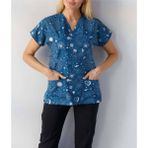 Myscrubs Gece Desenli Doktor Hemşire Forma Üst - Lacivert - XL