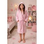 Mysoft Çocuk Bornozu Kadife Kapüşonlu Pamuk Kumaş - 10 - 12 Yaş - Pembe