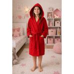 Mysoft Çocuk Bornozu Microcotton Kapüşonlu Pamuk Kumaş - Kırmızı - 10 - 12 Yaş
