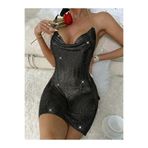 Mystique Feminine Kadın Gökuşağı Zincir Askılı Parlak Taşlı Gece Elbisesi Sırt Dekolteli Mini Parti Elbisesi Clubwear,Parti Club Elbisesi