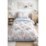 MYSTORY HOME COLLECTION Tek Kişilik Lastikli Çarşaflı Nevresim Takımı Okaliptus Mavi