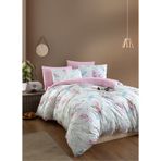 Mystory Home Lastikli Çarşaflı Çift Kişilik Nevresim Takımı Tulip Pembe - Yeşil