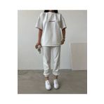 Mythologie Brooklyn Logo T-shirt Eşofman Altı Jogger - Beyaz Baskılı Eşofman Takımı Oversize Bisiklet Yaka