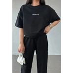 Mythologie Brooklyn Logo T-shirt Eşofman Altı Jogger - Siyah Baskılı Eşofman Takımı Oversize Bisiklet Yaka