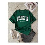 Mythologie Brooklyn New York T-Shirt - Nefti Yeşil Baskılı Oversize Bisiklet Yaka Kısa Kol