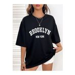Mythologie Brooklyn New York Yazı T-Shirt - Siyah Baskılı Oversize Bisiklet Yaka Kısa Kol