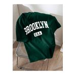 Mythologie Brooklyn Usa T-Shirt - Nefti Yeşil Baskılı Oversize Bisiklet Yaka Kısa Kol