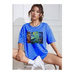 Mythologie Van Gogh Eserler T-Shirt - Sax Mavi Baskılı Oversize Bisiklet Yaka Kısa Kol