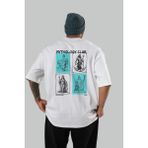 Mythology Club Arka Baskılı Oversize T-Shirt Erkek Kadın %100 Pamuk Bisiklet Yaka Tişort - Beyaz