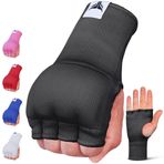 Mytra Fusion Boks Eldivenleri Altında Uzun Askısız Hızlı Kolay Jel Boks Sargılarıyla Dolgulu Erkek ve Kadın MMA, Muay Thai, Kickboks, Boks ve Dövüş Sanatları için Elastik Boks Sargısı (Black, L/XL)