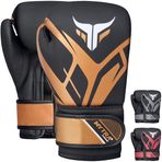 Mytra Fusion Çocuk Boks Eldivenleri Havalandırmalı Avuç İçi Genç Boks Eldivenleri MMA, Muay Thai, Sparring, Dövüş, Yumruk Eldivenleri (Black/Gold, 4-oz)