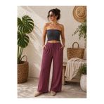 Myzen Kadın Müslin Beli Lastikli Bağcıklı Bol Paça Püsküllü Pantolon