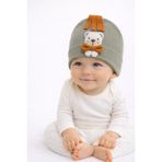 MYZİ STORE 0-12 Ay Oyuncak Ayılı Fiyonk Detaylı Bebek Bere Şapka, Yumuşak%100 Pamuk Unisex, Esnek Rahat Gri 0-12 Ay
