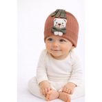 MYZİ STORE 0-12 Ay Oyuncak Ayılı Fiyonk Detaylı Bebek Bere Şapka, Yumuşak%100 Pamuk Unisex, Esnek Rahat Kahverengi 0-12 Ay