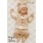 MYZİ STORE Bebek Çocuk%100 Pamuk 3'lü Takım Hastane Çıkışı 0-3 Ay Patikli Alt, Eldivenli Üst ve Kulaklı Şapka Kahverengi 3