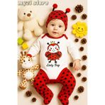 MYZİ STORE Bebek Erkek/Kız - Unisex -%100 Pamuk 3 Parçalı Tulum (3 Ay - 36 Ay) Kırmızı 4-5