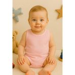 MYZİ STORE Bebek Yenidoğan Askılı Basic Bisiklet Yaka%100 Pamuk Atlet Çıtçıtlı Badi Body Pembe 0-3 AY
