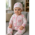 MYZİ STORE Bebek Yenidoğan Ayı Desenli Hastane Çıkışı%100 Pamuk Organik Pembe 3