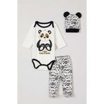 MYZİ STORE Bebek Yenidoğan Erkek/kız Panda Desenli 3'lü Zıbın Takımı BEYAZ 3-6 AY