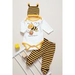 MYZİ STORE Bebek Yenidoğan Erkek/kız Sarı Arılı 3'lü Zıbın Takımı BEYZ-SİYAH-KAHVE 0-3 AY