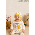 MYZİ STORE Bebek Yenidoğan Erkek/kız%100 Pamuk 3'lü Zıbın Takımı Seti Beyaz-Sarı 0-3 AY