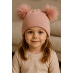 MYZİ STORE Çocuk Bebek Çift Ponponlu Kışlık Triko Bere – Kız Çocuk Şapka (1-7 Yaş) Pudra Pembe Pastel Pembe 1-6 Yaş
