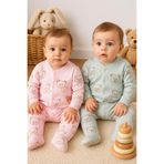 MYZİ STORE Haki Kız Bebek Ayıcık Desenli 2li Tulum Takımı Yenidoğan Kıyafeti 2 Parça Organik Pamuklu PEMBE 3 Ay
