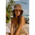 MYZİ STORE Kadın Yazlık Geniş Kenarlı Hasır Plaj Şapkası (BEDEN AYARLANABİLİYOR) Kahverengi Standart