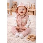 MYZİ STORE Kız Bebek 3'lü Takım %100 Pamuk Rahat Kalıp Kalp Nakışlı Bebek Kıyafet Seti