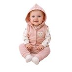 MYZİ STORE Kız Bebek 3'lü Takım%100 Pamuk Rahat Kalıp Kalp Nakışlı Bebek Kıyafet Seti Pembe 3-6 AY