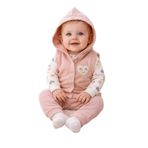MYZİ STORE Kız Bebek 3'lü Takım%100 Pamuk Rahat Kalıp Kalp Nakışlı Bebek Kıyafet Seti Pembe 9-12 Ay