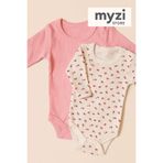 MYZİ STORE Kız Bebek Adet (1 DESENLİ-1 DÜZ)%100 Pamuk Uzun Kollu Çıtçıtlı Body Badi Zıbın SomonBeyazDesenli 0-3 AY