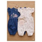 MYZİ STORE Kız Bebek Kot Nakışlı Fırfır Kollu Müslin Desenli Çıtçıtlı Tulum Yazlık Pamuklu (AYLIK ÜRÜNDÜR)