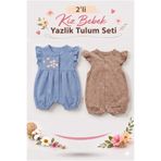 MYZİ STORE Kız Bebek Kot Tulum Nakışlı Fırfır Kollu ve Müslin Desenli Çıtçıtlı Tulum Yazlık Şık Rahat Pamuklu