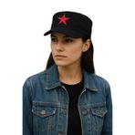 MYZİ STORE Koton Castro Şapka Nefes Alabilen Kumaş Streetwear Castro Kırmızı Yıldız Detayıyla Siyah Kadın Yıldızlı 56-59