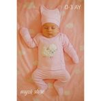 MYZİ STORE Organik Pamuk 3'lü Bebek Takımı (0-3 Ay) – Şapka, Üst ve Alt Giyim – Unisex Pembe Kuzu Yeni Doğan
